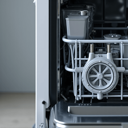 Technician using diagnostic tools to check noisy operation on a dishwasher in Folsom.