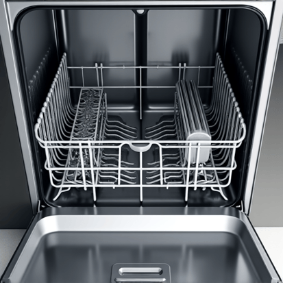Technician inspecting a dishwasher interior for cleaning performance issues.