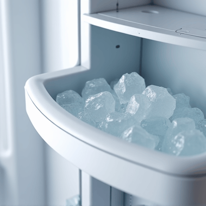 Refrigerator ice maker and freezer repair service in Elk Grove. Technician inspecting an ice maker mechanism for jams or water line issues.