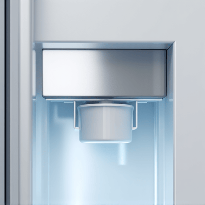 Refrigerator water dispenser repair service in Elk Grove. Close-up of a technician testing water flow and filtration system components.