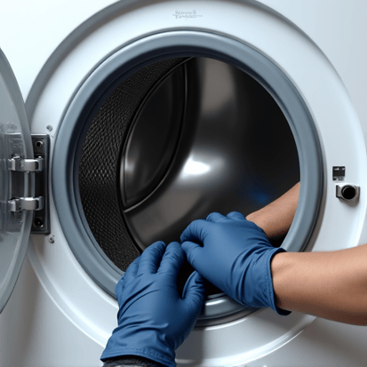 Certified technician inspecting the drum of a washing machine in Elk Grove.