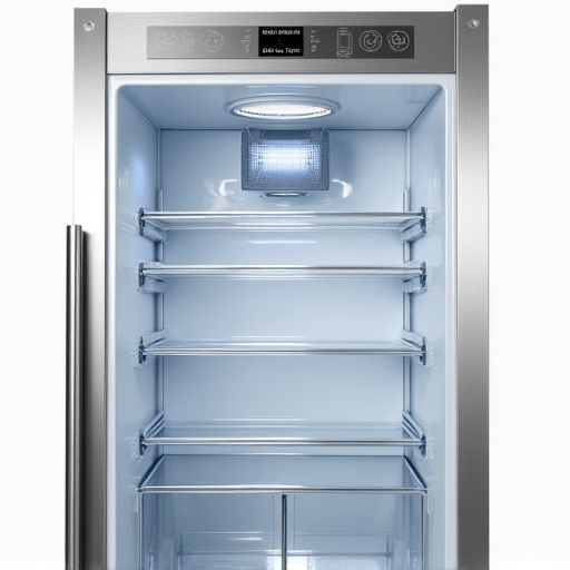 Close-up of a certified technician inspecting freezer components during a detailed refrigerator repair service.